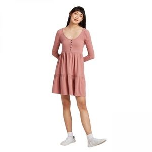 Wild Fable x Target | Coral Long Sleeve Round Neck Tiered Babydoll Dress | Small
